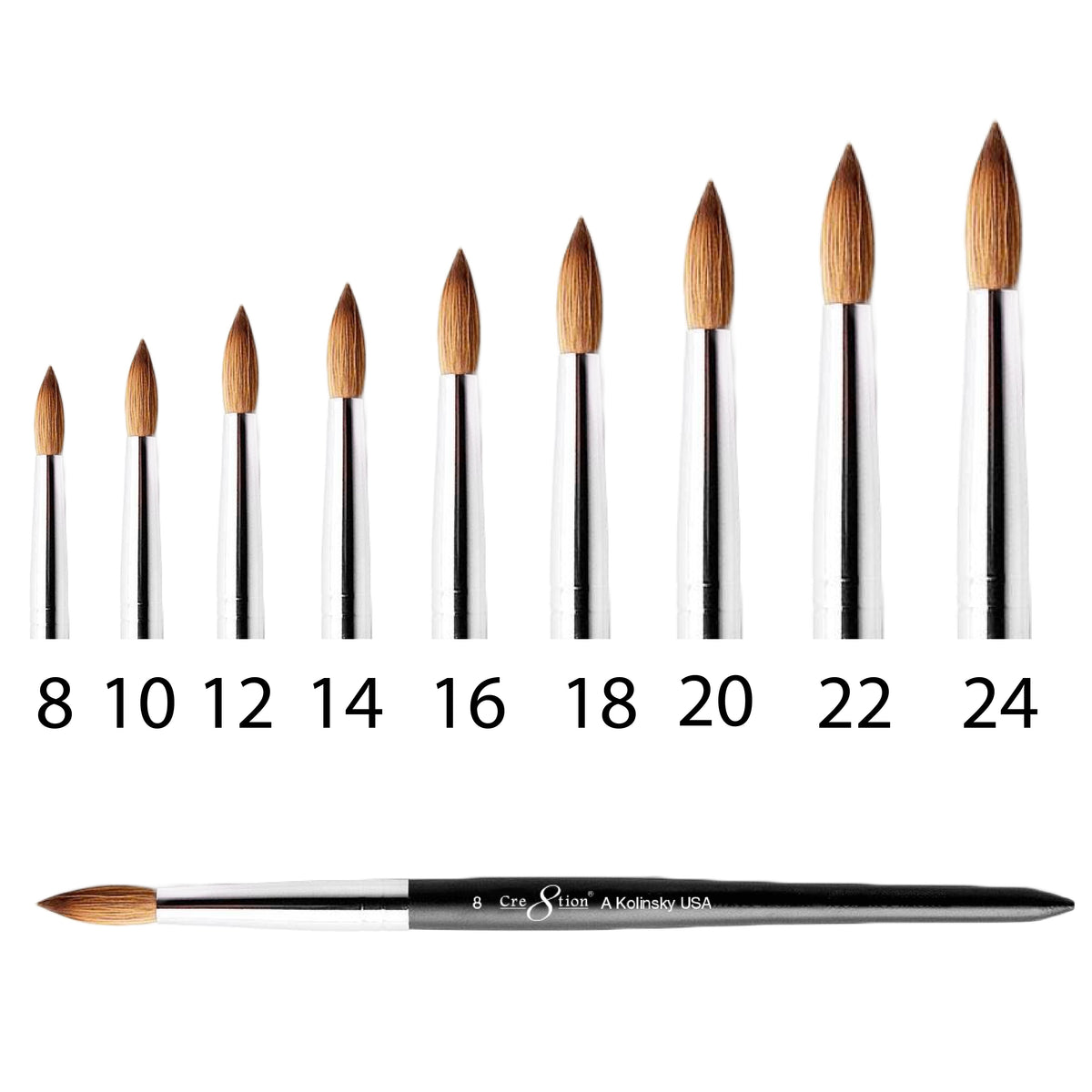 Cre8tion - Kolinsky Acrylic Brush A (#08 - #24) – BolsaBeauty Nail