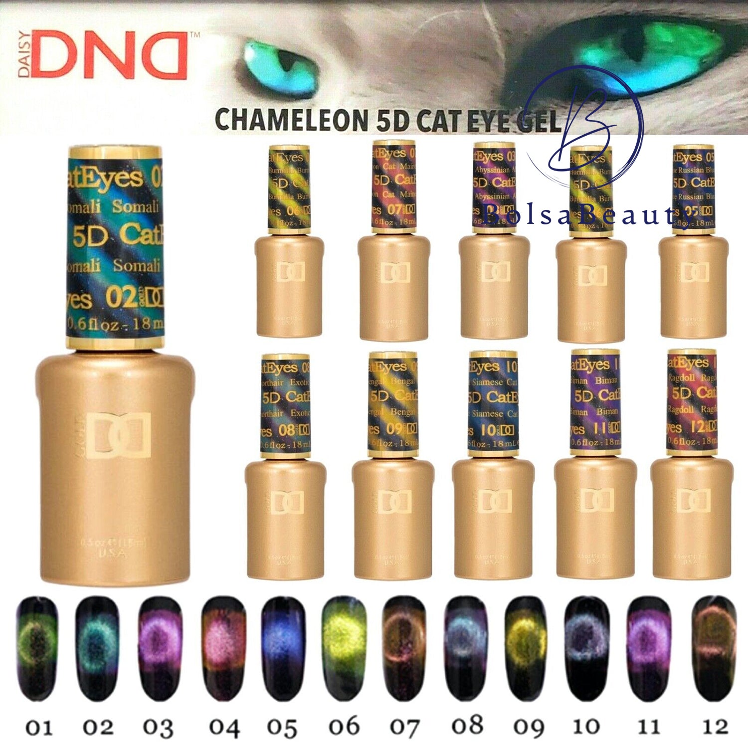 DND - 5D Cat Eye Magnetic Full Set 12 Colors (#01 - #12) – BolsaBeauty ...